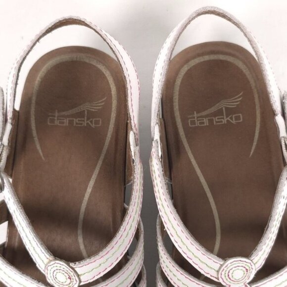 Dansko‎ LEATHER White Drea Fisherman Gladiator Buckle Low Wedge Sandals Size 40